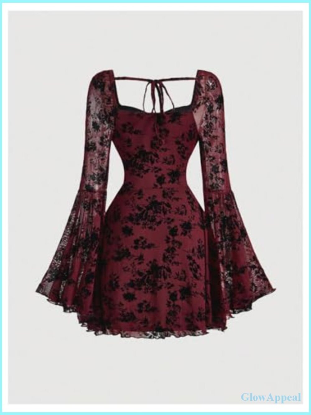 Floral Jacquard Mesh Gothic Dress Long Sleeve A-Line Vintage - Picture 3 of 5